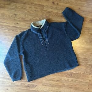 Women’s Large Cropped Navy Sherpa‎ Zip Top denim Detailing